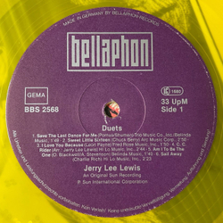 Винтажная виниловая пластинка LP Jerry Lee Lewis And Friends Duets (Germany 1978) (Yellow Vinyl)