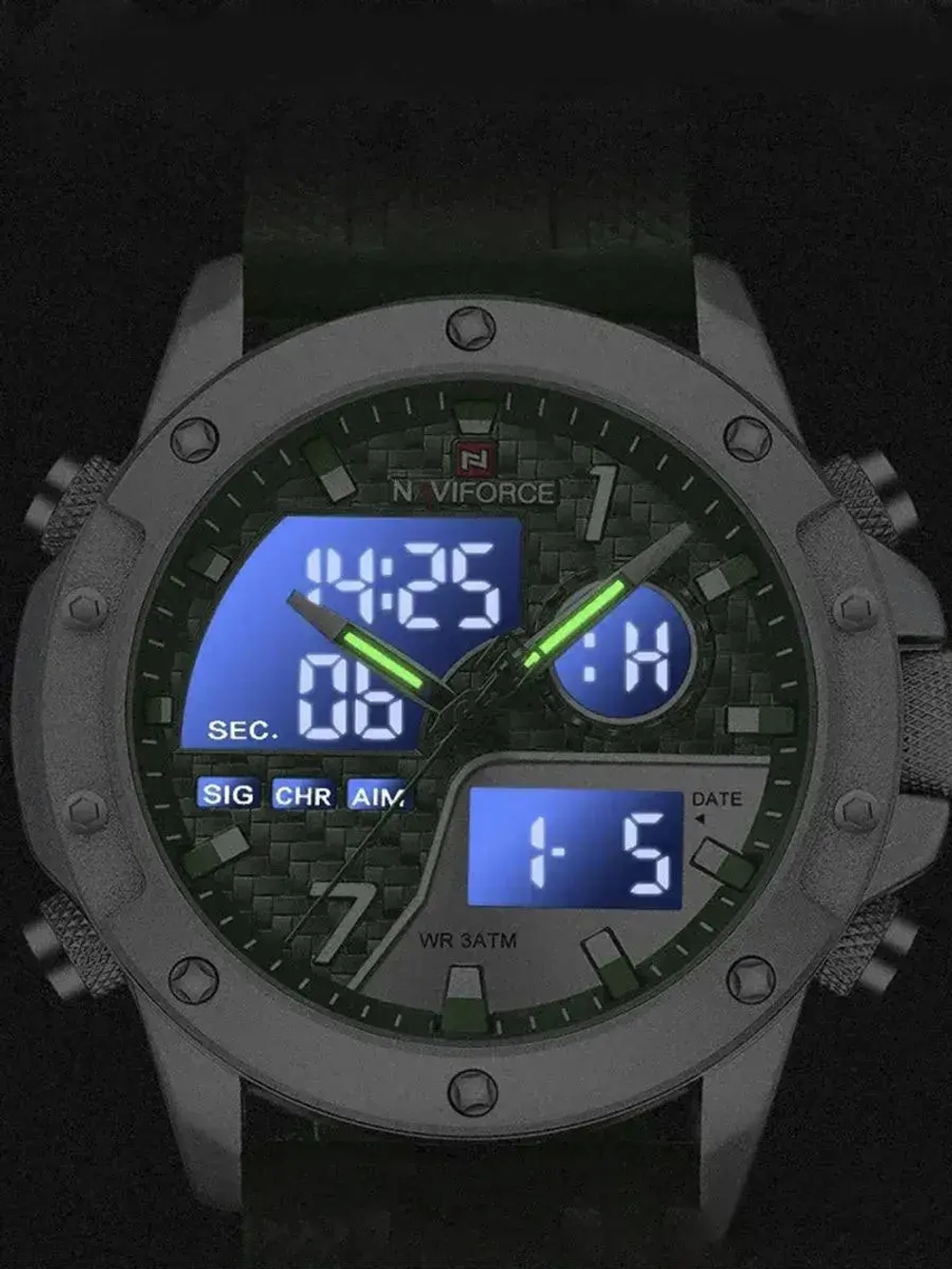 Часы наручные кварцевые NAVIFORCE на силиконовом ремешке, серебристый/синий W8740-01