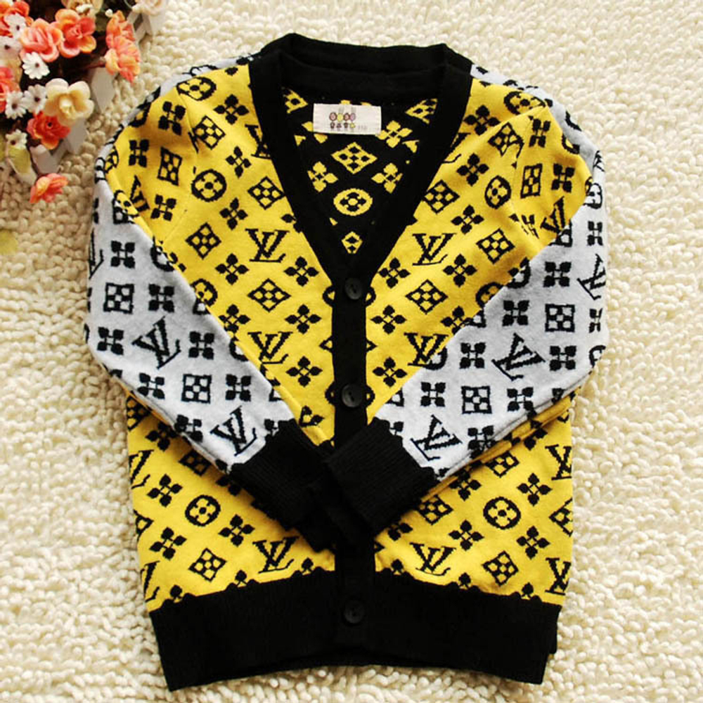 Кардиган двухцветный с рисунком в виде монограмм