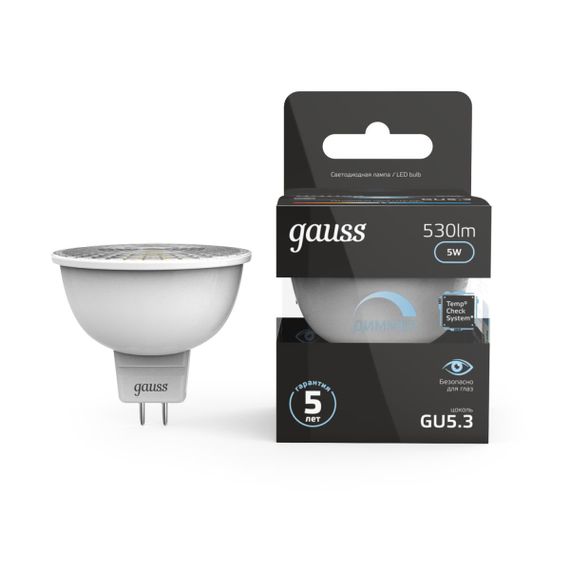 Лампа светодиодная Gauss GU5.3 5W 4100K матовая 101505205