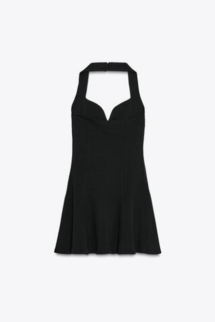 ZARA КОРОТКОЕ ПЛАТЬЕ-ХАЛТЕР ИЗ ИНТЕРЛОКА, ЧЕРНЫЙ