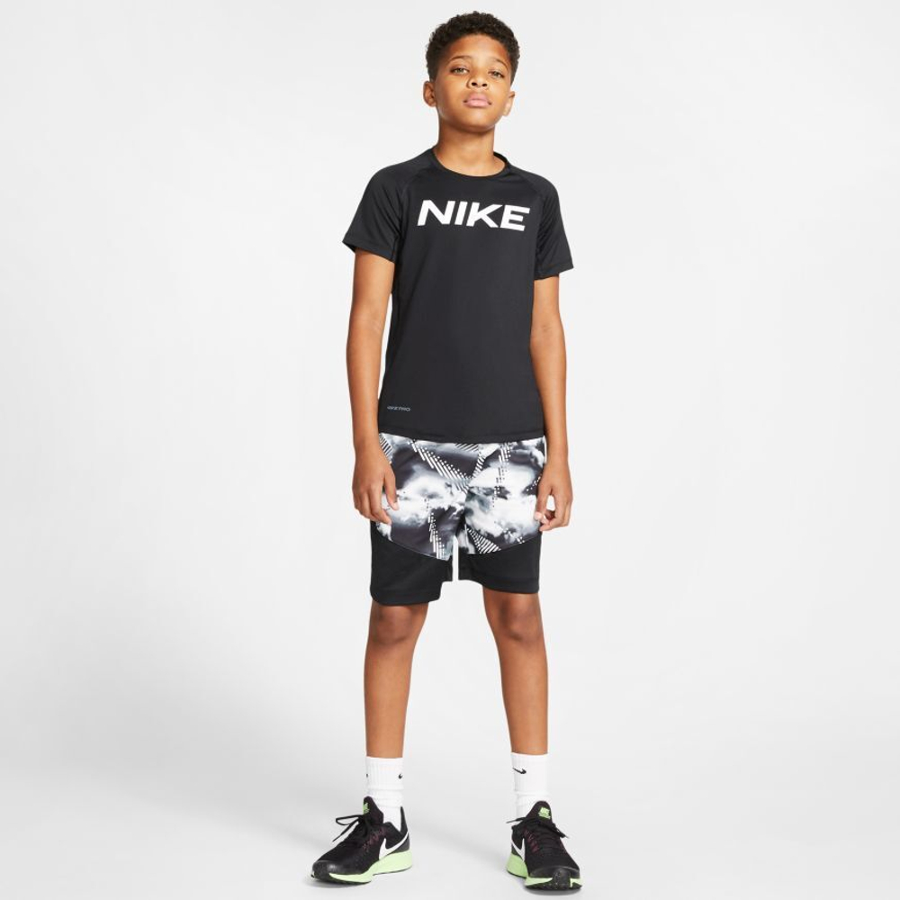 Футболка для мальчика теннисная Nike Pro SS FTTD Top - black/white