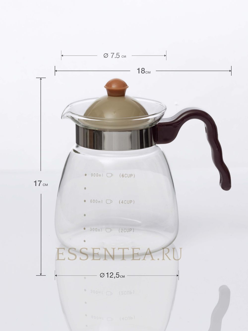 Чайник стеклянный с фильтр крышкой 1000 мл