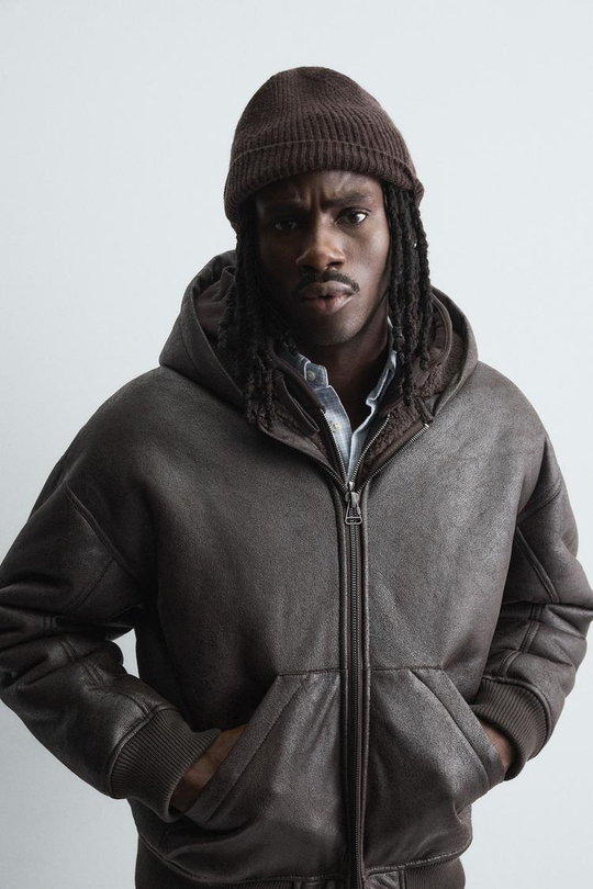 ZARA ШАПКА БИНИ В РУБЧИК ИЗ ШЕРСТИ, ТЕМНО-КОРИЧНЕВЫЙ