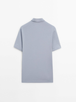 Massimo Dutti Поло из смесового хлопка с короткими рукавами, синий