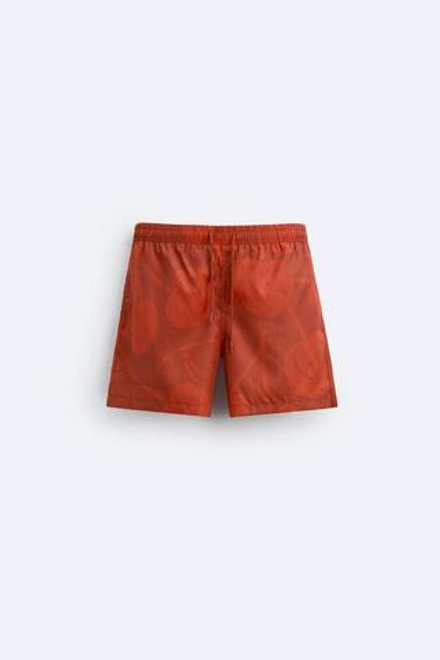 ZARA ПЛАВКИ ИЗ ТКАНИ С ПРИНТОМ «ВИШНИ»М, ТЕМНО-РОЗОВЫЙ