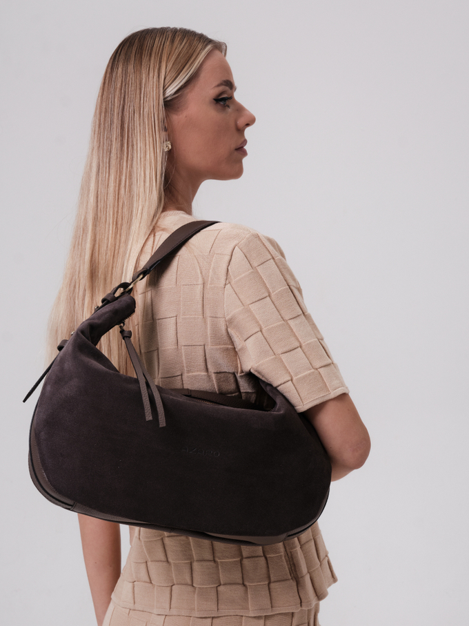 Сумка замшевая багет темно-коричневая