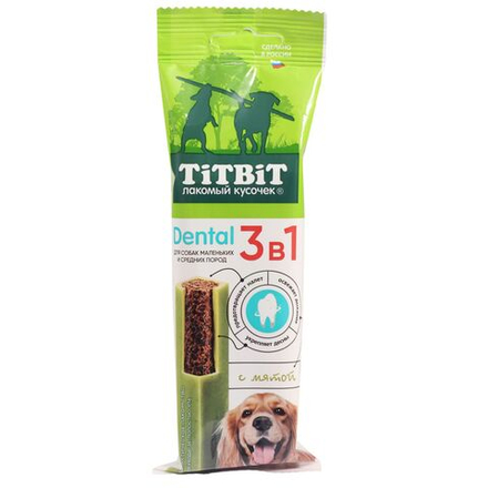 Лакомство TiTBiT Dental 3 в 1 для собак мелких и средних пород снек, Мята, 12 упаковок