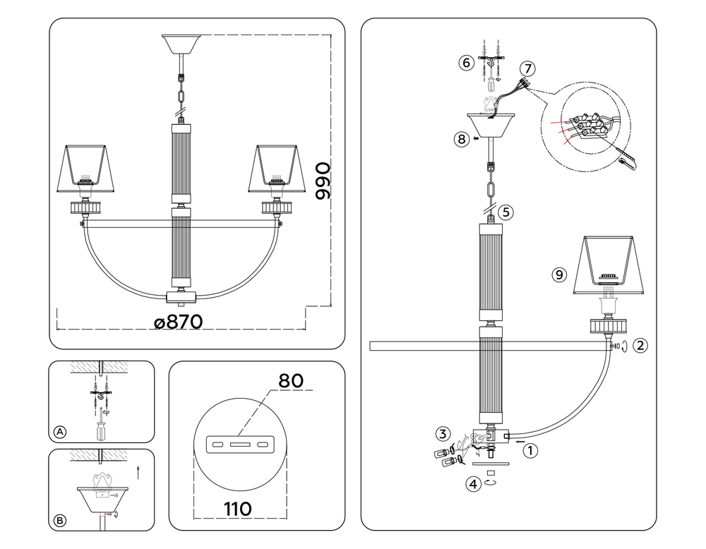 Светильник подвесной LH71253/8 BS/WH латунь/белый E14/8 max 40W D870*990