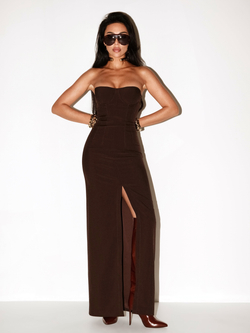 Платье макси корсетное с разрезом спереди