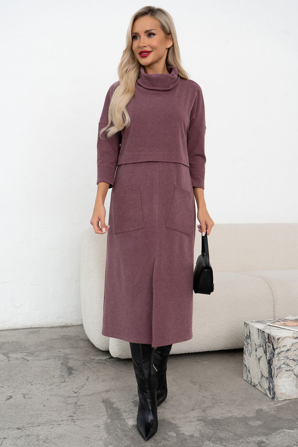 Платье трикотажное с разрезом (сливовый) Р11-2008/7 Nikol