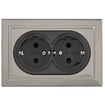 BRITE Розетка 2-местная с заземлением с защитными шторками 16А в сборе РСш12-3-БрГН металл хром/никель IEK