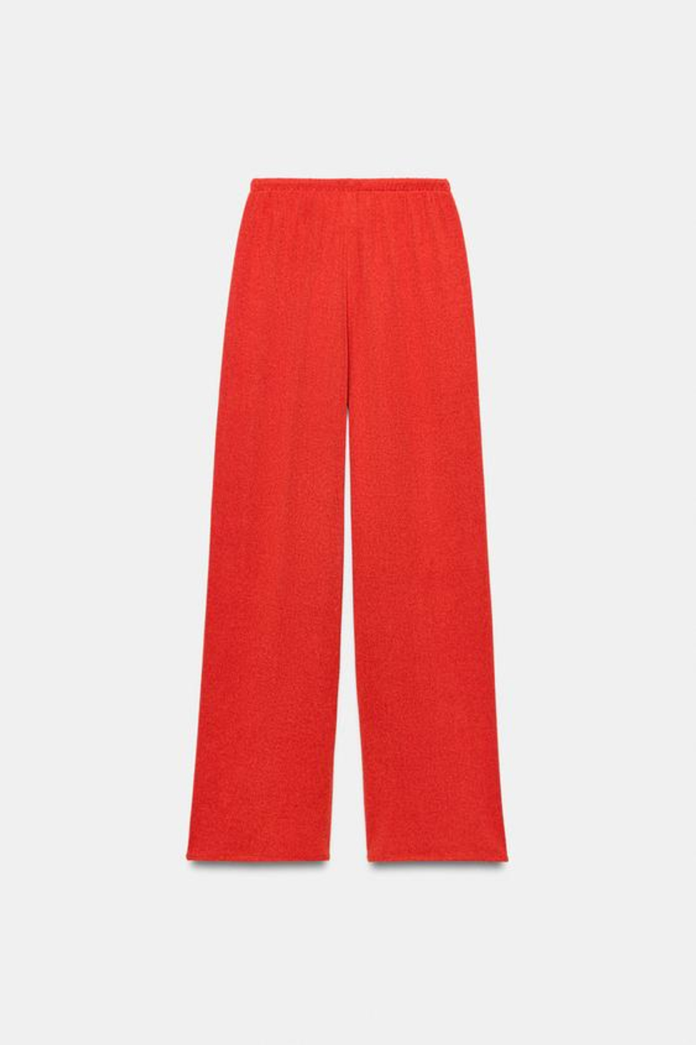 ZARA БРЮКИ WIDE LEG ИЗ ТКАНИ В ДЕРЕВЕНСКОМ СТИЛЕ, КРАСНЫЙ