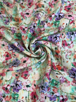 Штапель принт цветы сирень/розов/малинов на ментоловом D05C1