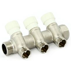 Коллектор Uni-Fitt НВ 3/4х4 вых 1/2 40 мм с вентилями, никелированный