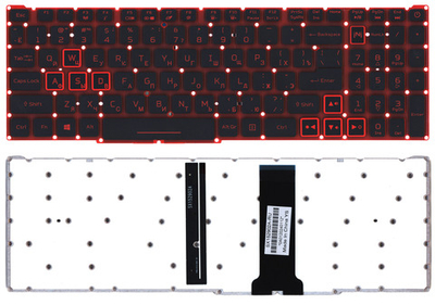 Клавиатура для ноутбука Acer Nitro 5 AN515-54 черная с красной подсветкой (красная подложка)