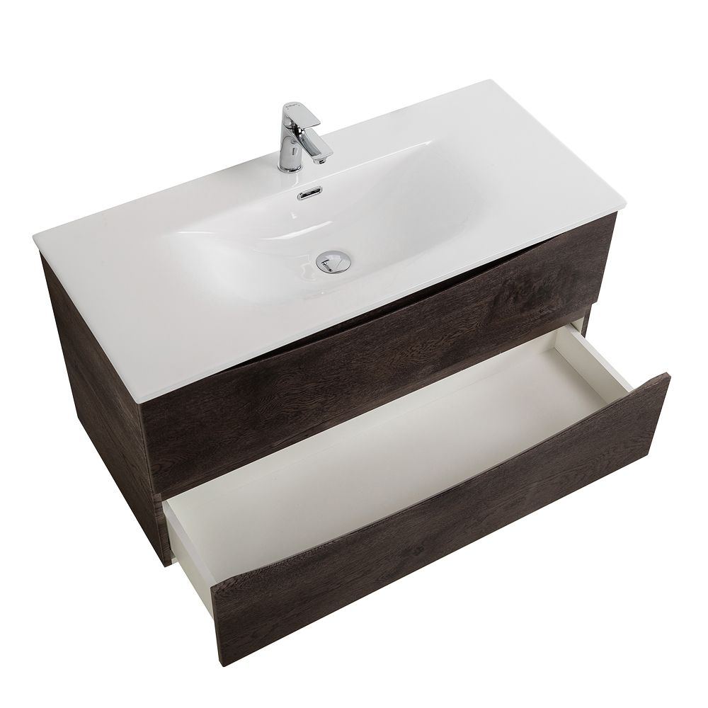 Тумба с раковиной подвесная BelBagno MARINO-CER-N-1000-2C-SO-RNG-P Rovere Nature Grigio, раковина белая BB-8099-100