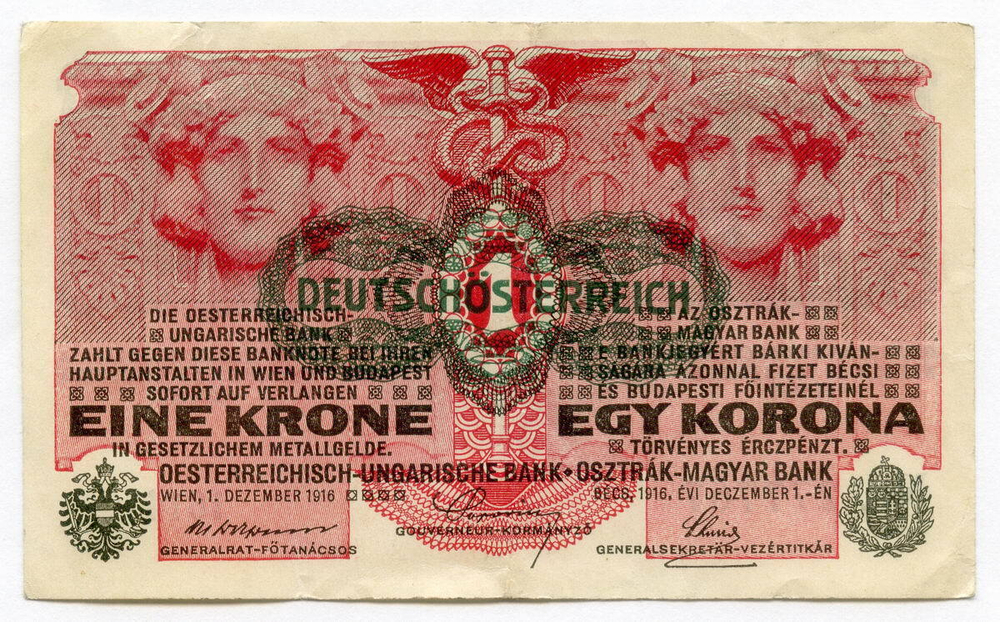 Банкнота Австро-Венгрия 1 крона 1916 год. VF