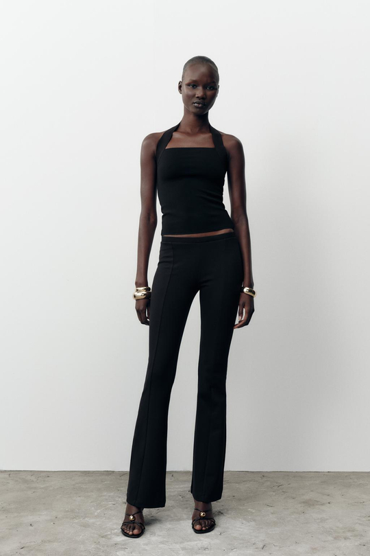 ZARA ЭЛАСТИЧНЫЙ ТОП С ГОРЛОВИНОЙ ХАЛТЕР, ЧЕРНЫЙ
