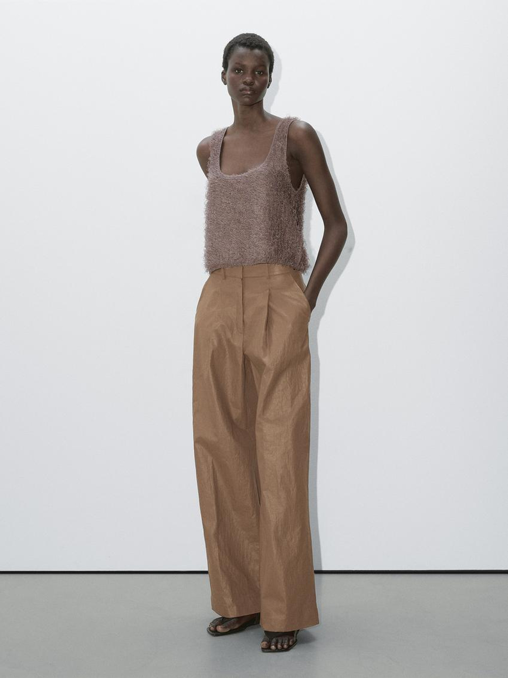 Massimo Dutti Топ из пряжи букле, коричневатый