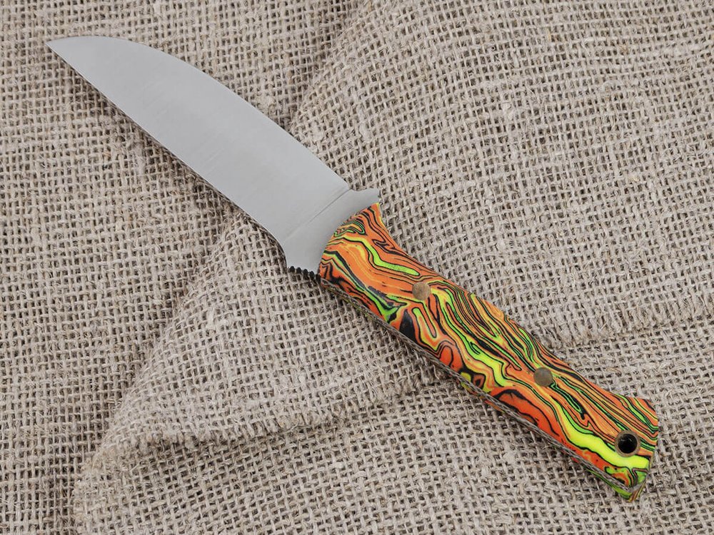 Нож для бушкрафта "Форест", сталь VG-10/Elmax, рукоять микарта (салатово-оранжевая)