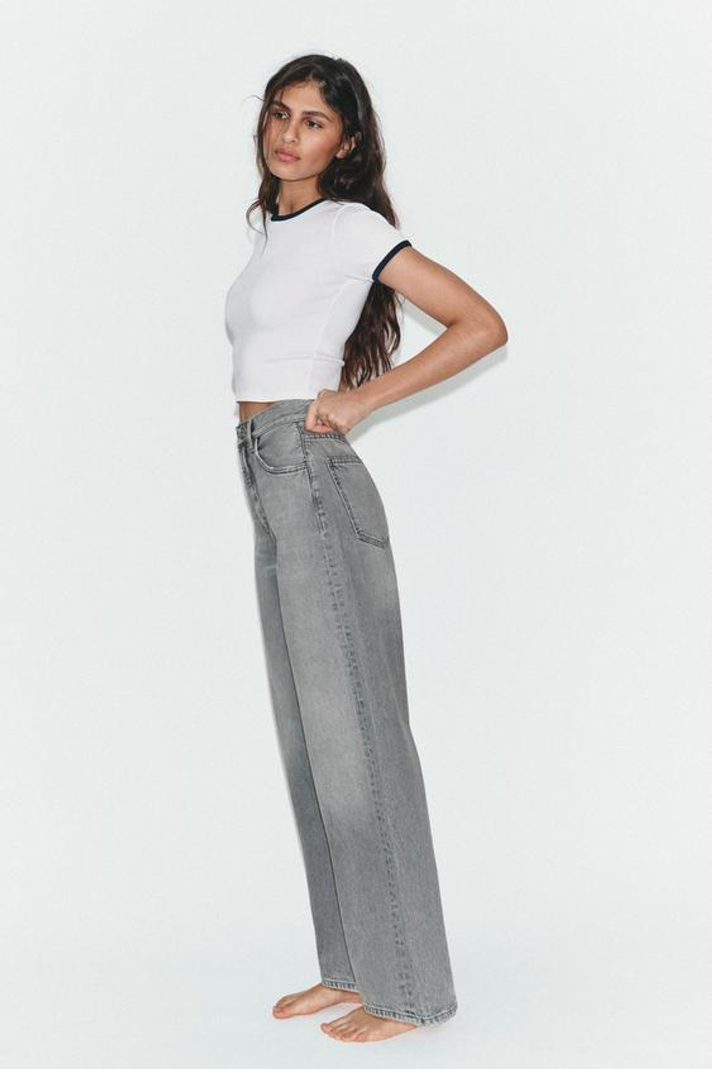 ZARA ДЖИНСЫ TRF EXTRA WIDE-LEG С ВЫСОКОЙ ПОСАДКОЙ, СВЕТЛО-СЕРЫЙ