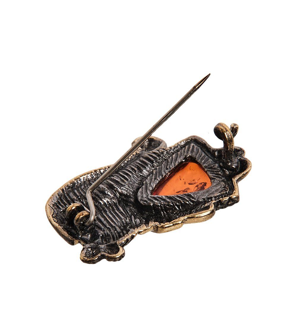 AM-2578 Брошь «Девочка Снежок» (латунь, янтарь)