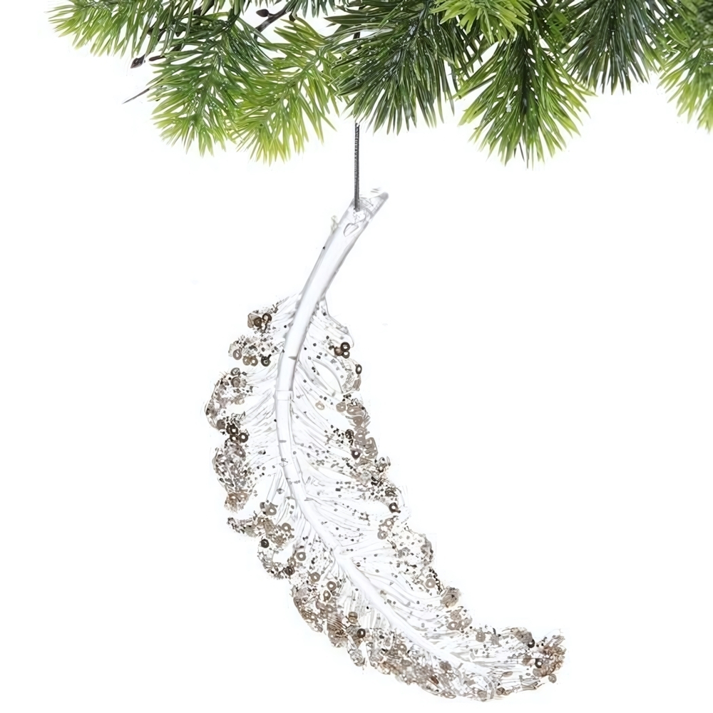 Подвеска "Перо желаний" 15*5 см, Белый/Золотой блеск (Серпантин)