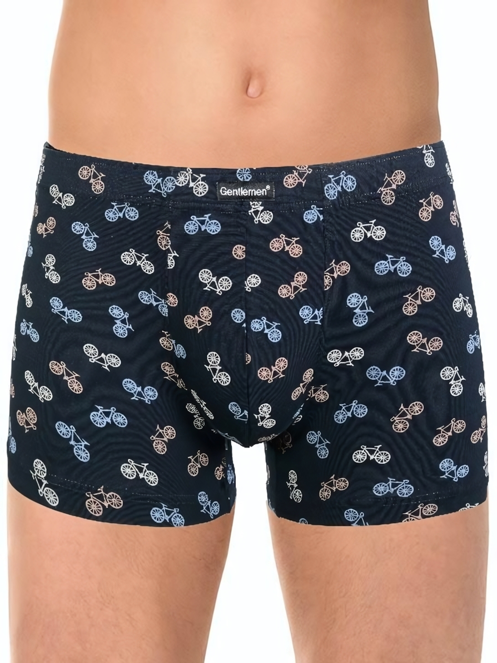 Мужские хлопковые трусы-боксеры с принтом в виде велосипедов (Размер: XL) (Цвет: темно-синий)