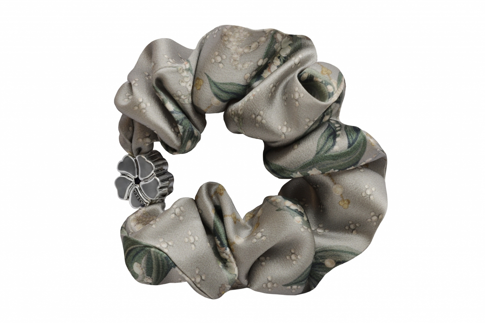 Шелковая резинка для волос Mollen Ландыши светло-серая