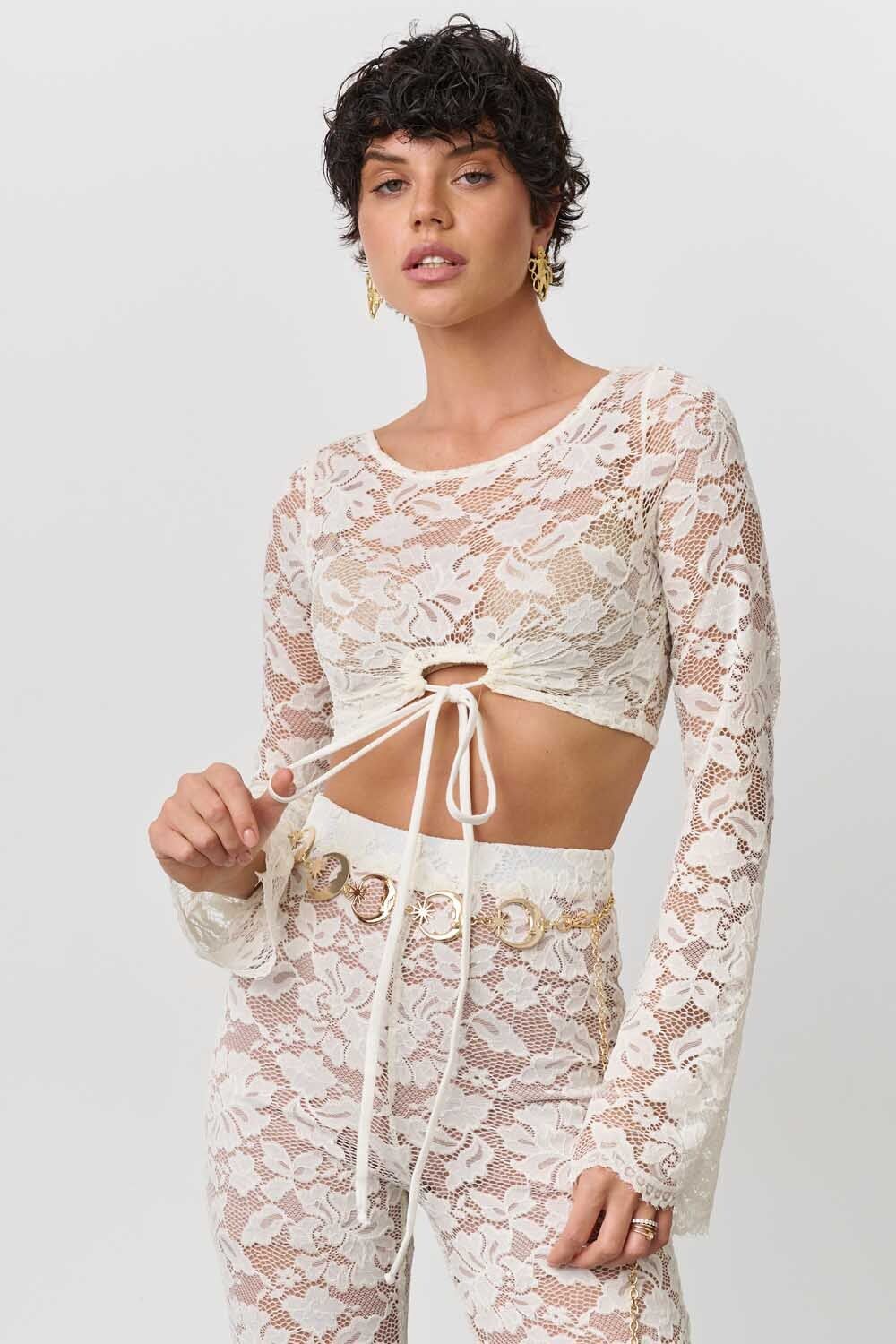 Кружевные брюки цвета айвори
