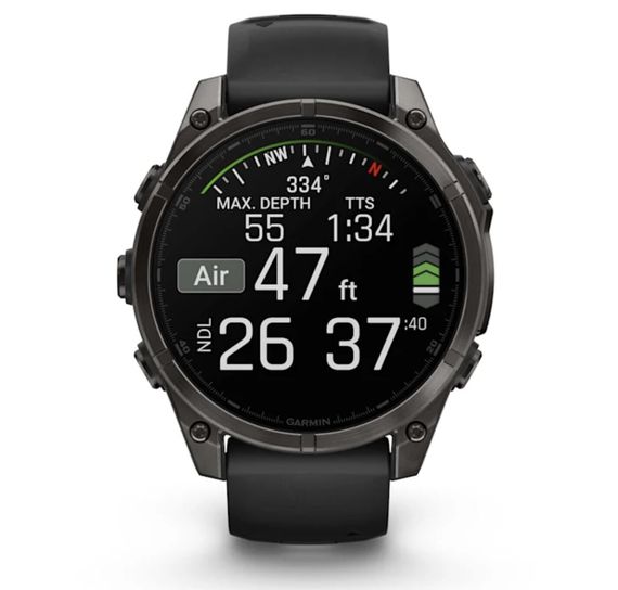 Умные часы Garmin Fenix 8, 47 мм, AMOLED, Sapphire Carbon Gray DLC Titanium with Black/Pebble Gray Silicone Band