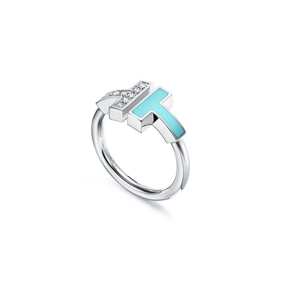 Кольцо Tiffany & Co. Diamond and Turquoise, в белом золоте с бриллиантами