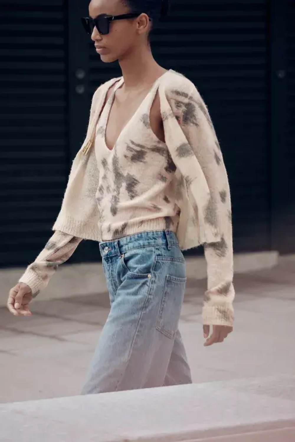 ZARA ТРИКОТАЖНЫЙ ЖАККАРДОВЫЙ ТОП, ЭКРЮ