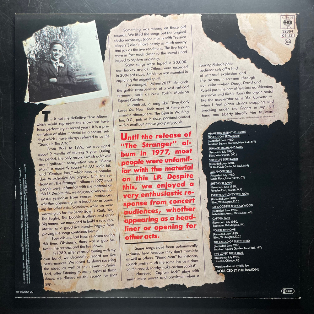 Billy Joel ‎– Songs In The Attic (Европа 1981г.)