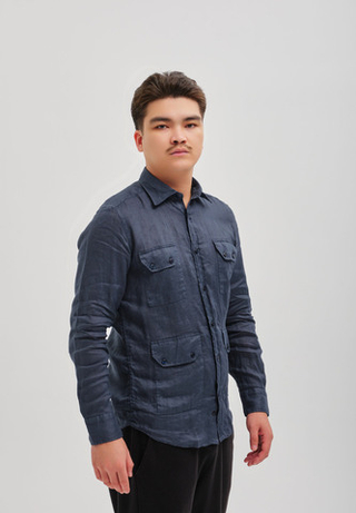 Рубашка мужская Лен DARK BLUE