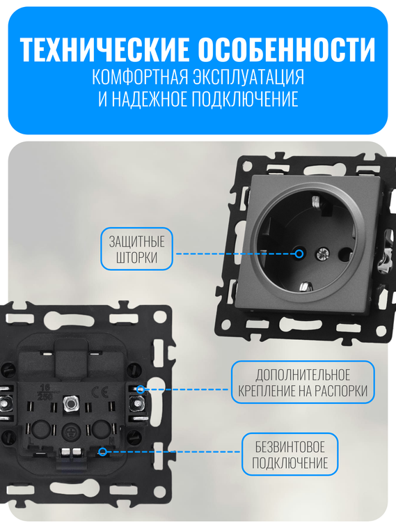 Розетка с заземлением Smart Aura серия Fusion без рамки