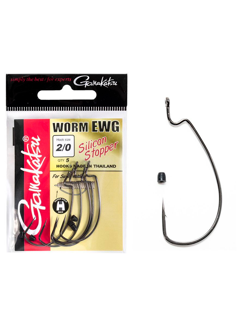 Крючки офсетные Gamakatsu Worm EWG HOOKS SIL STOPPER BLACK размер 04 (упк.5шт.)