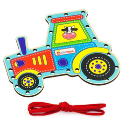 Шнуровка "Трактор", развивающая игрушка для детей, обучающая игра из дерева