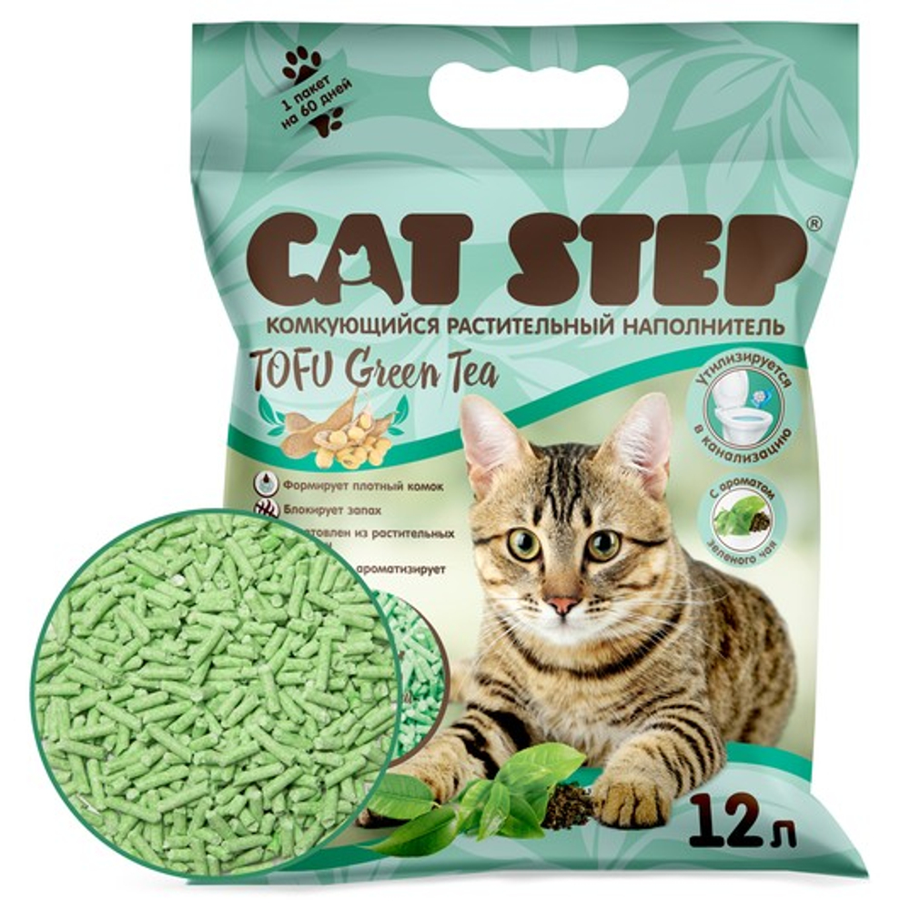 Наполнитель комкующийся растительный CAT STEP Tofu Green Tea, 12 л