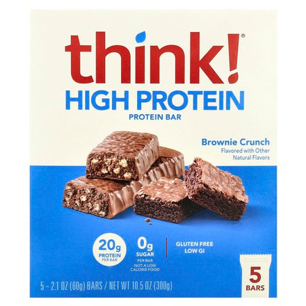 Think !, высокопротеиновые батончики, хрустящий брауни, 5 батончиков по 60 г (2,1 унции)