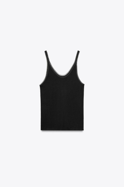 ZARA ТОП С ДЕТАЛЬЮ ИЗ ПРОЗРАЧНОЙ ТКАНИ В ТОН, ЧЕРНЫЙ