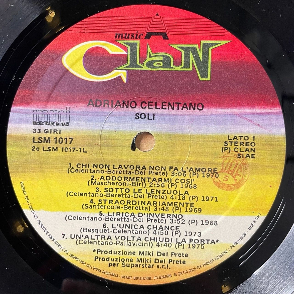 Винтажная виниловая пластинка LP Adriano Celentano Soli Сборник (Italy 1984)