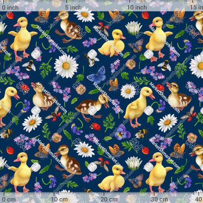 Утята, ромашки и бабочки на синем by Helen Gloss 476 DPI