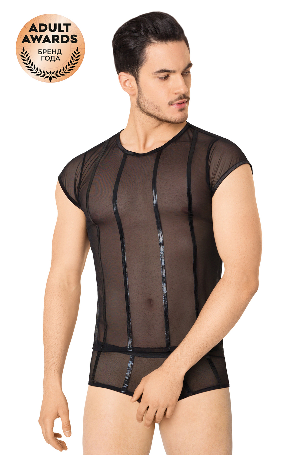 Костюм-сетка с полосками мужской майка, шорты черный XL