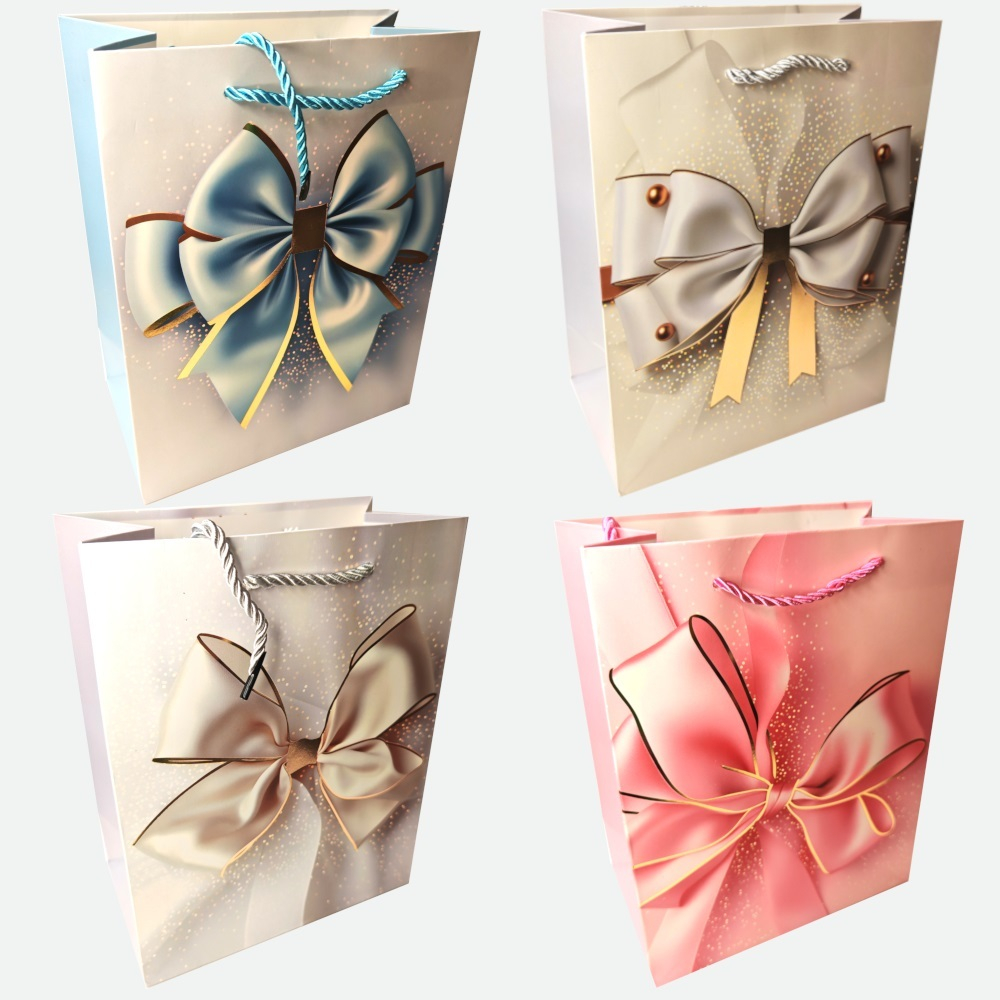 Пакет подар. бумажн. 26*32*10 см 210 гр/м2 Банты, 4 дизайна