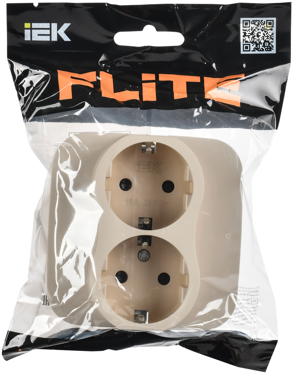 FLITE Розетка 2-местная с заземлением с защитными шторками безвинтовое крепление 16А РСш12-1-А-ФлЛ льняной IEK