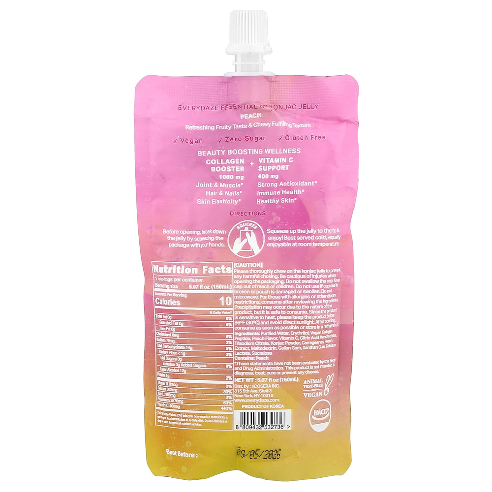 Everydaze, Желе из конжака Essential C, персик, 150 мл (5,07 жидк. унц.)
