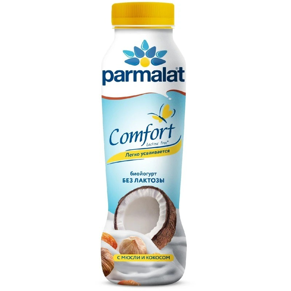 Биойогурт Parmalat Comfort питьевой безлактозный мюсли и кокос 290 г