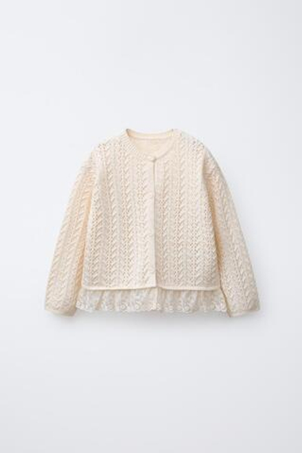 ZARA РОМАНТИЧНЫЙ ВЯЗАНЫЙ КАРДИГАН, ЭКРЮ